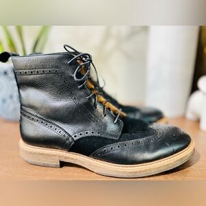 1901 Calgary Boots Mens Sz 13  Wing Tip pure Black Leather Lace Up Lug Soles